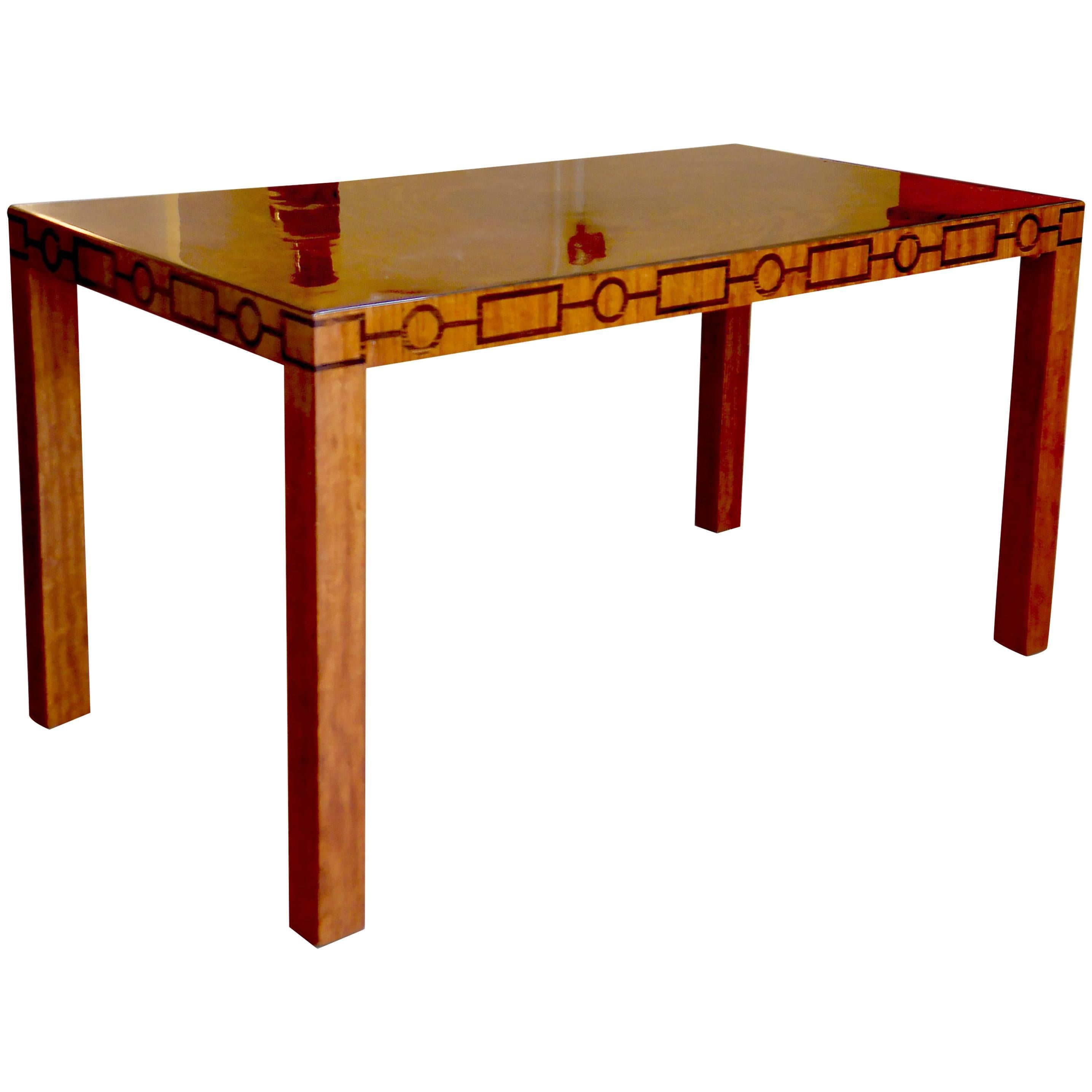 Very Fine Swedish Modern Classicism Coffee Table with Geometric Inlay Frieze For Sale