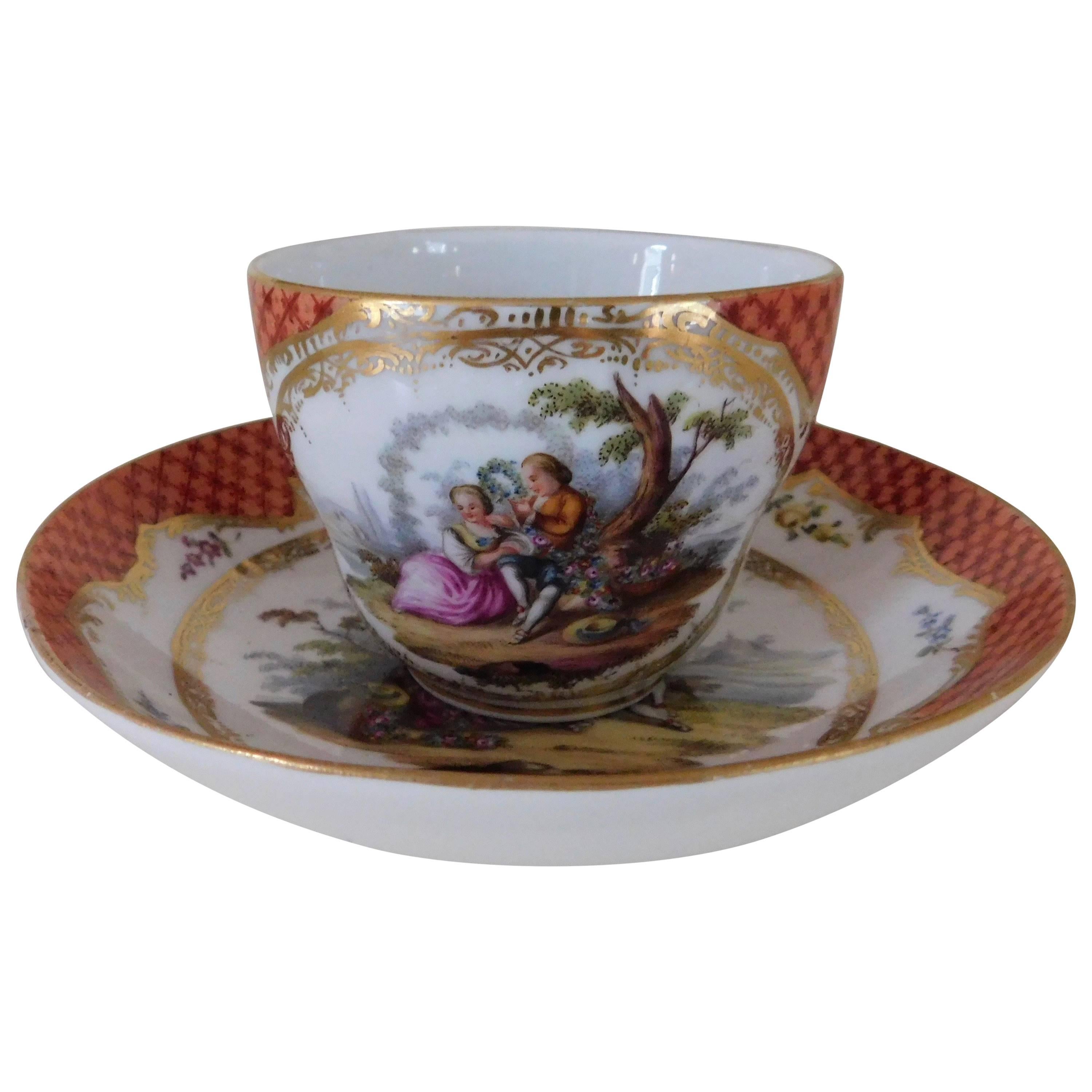 19th Century, Meissen Porcelain Cup and Saucer For Sale