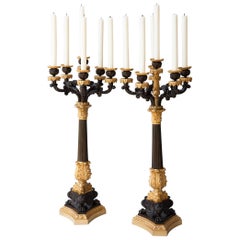 Pair of 19th Century Restauration Gilt and Patinated Bronze Six-Light Candelabra