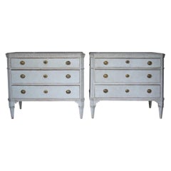 Antique 19th Century Pair of Swedish Painted Bedside Chests in the Gustavian Style