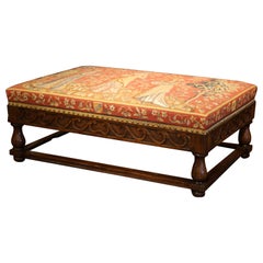Antique Large, 19th Century French Carved Walnut Ottoman with Aubusson Tapestry