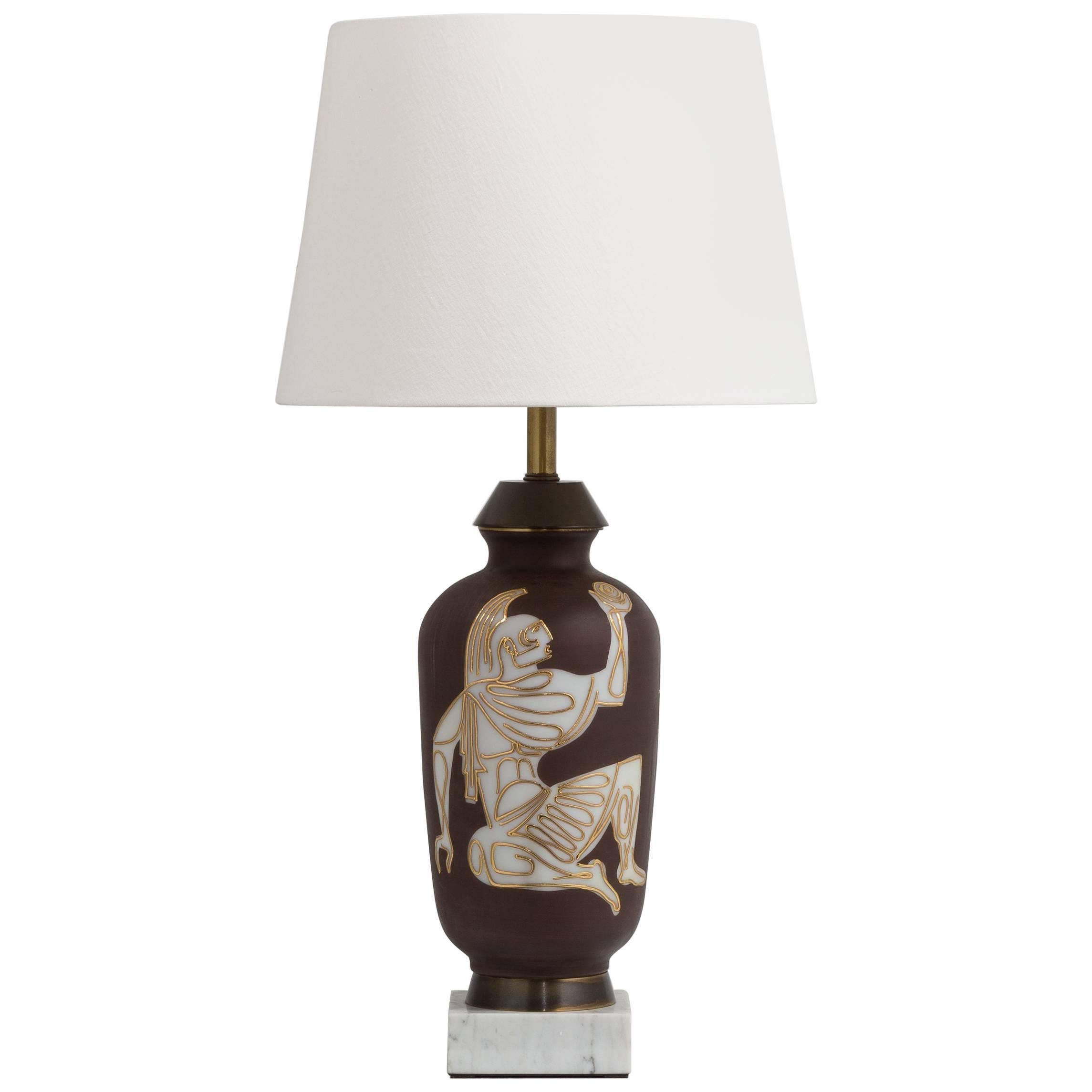 Single Neoclassical Style Glazed Ceramic Table Lamp, 1950s