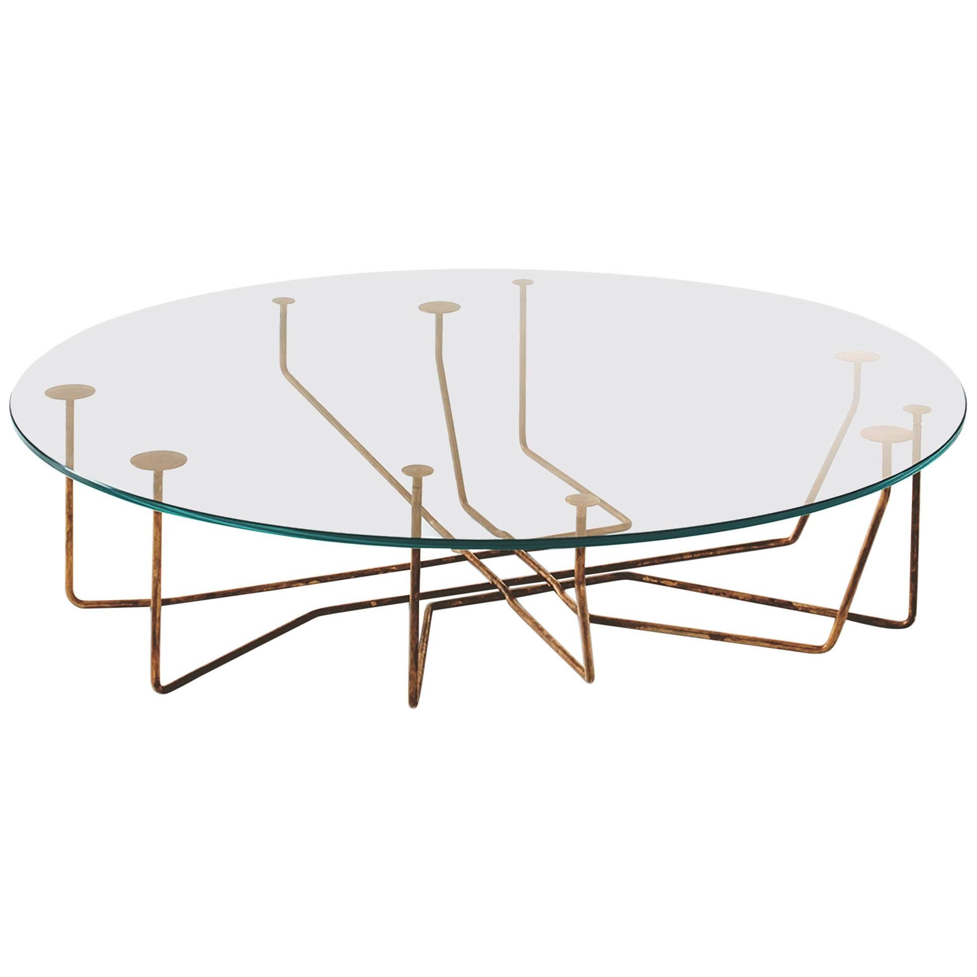 Gallotti & Radice Connection Table in Hand Burnished Brass and Extralight Glass For Sale