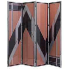 Art Deco Style Four-Panel Screen Signed and Dated 1979