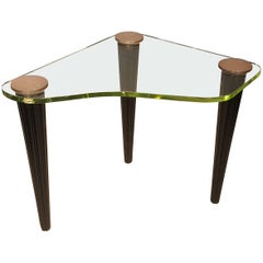 Lovely Art Deco Side Table with Heavy Glass Top by Gilbert Rohde