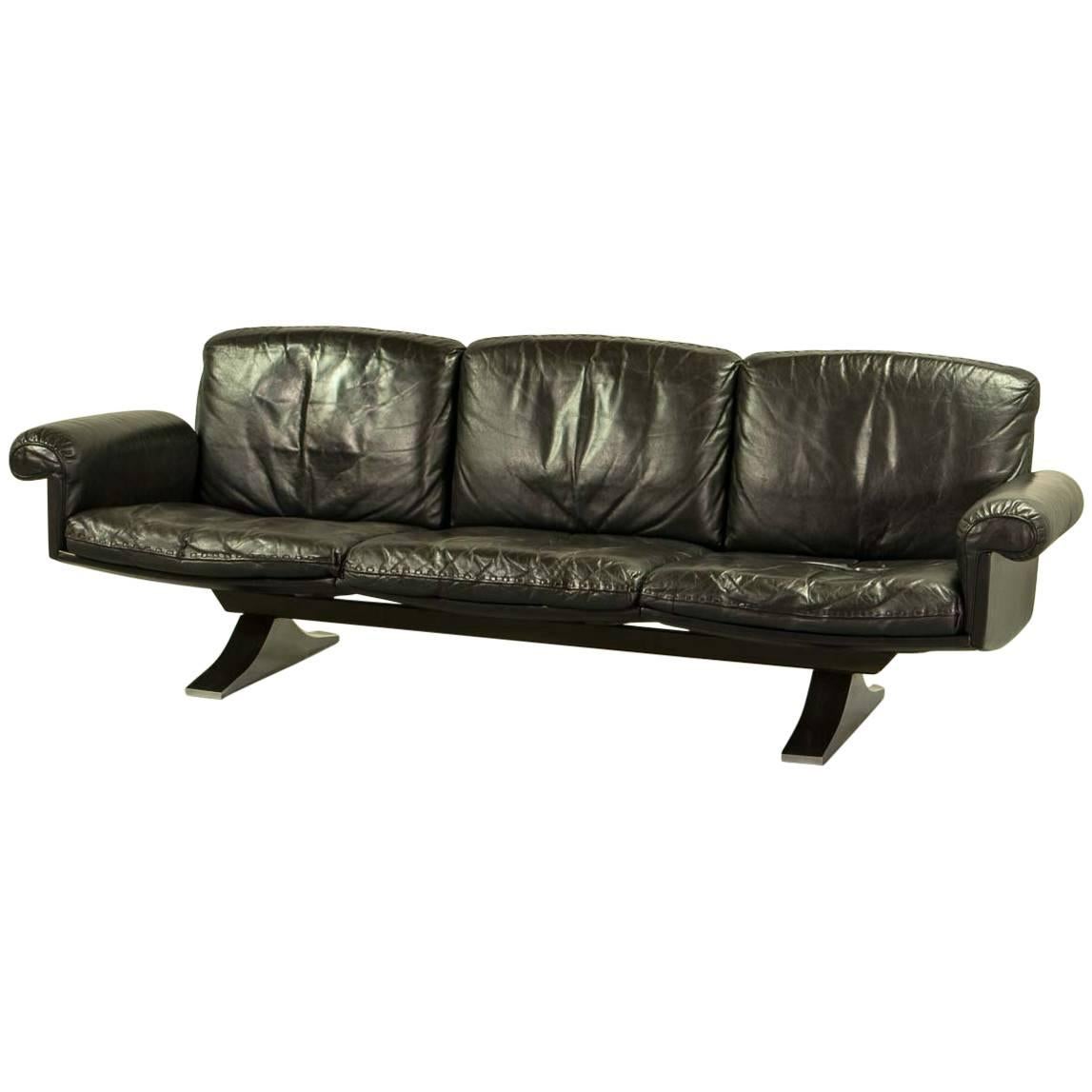Mid-Century Black Leather Three-Seat Sofa DS35 by De Sede, 1960s