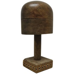 19th Century French Wooden Hat Block on Stand
