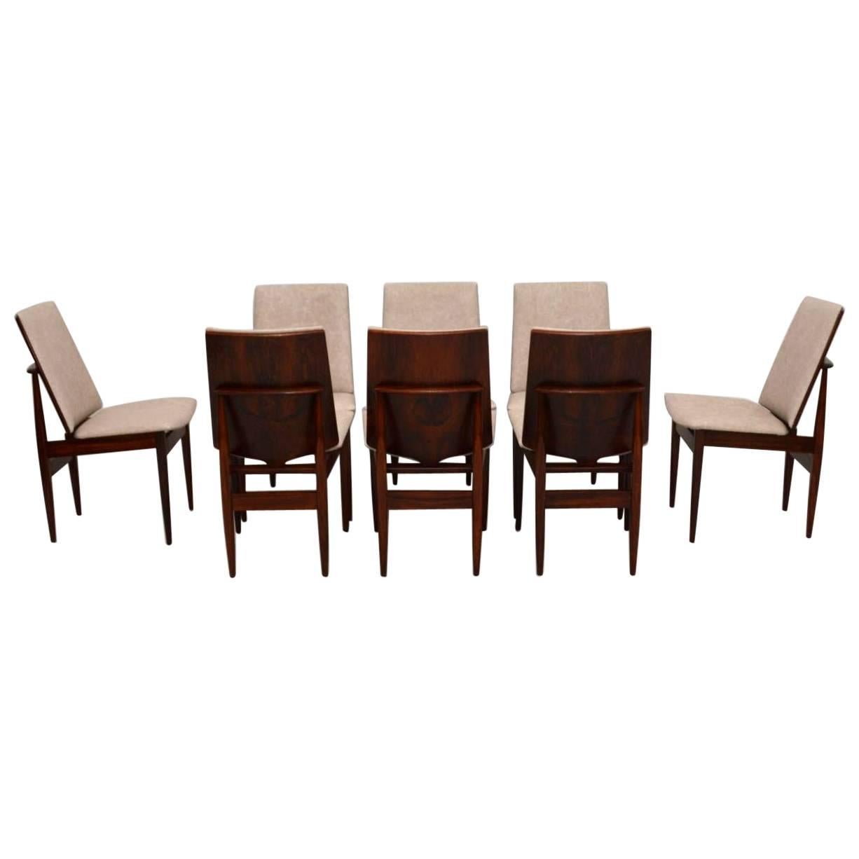 Set of Eight Retro Rosewood and Leather Dining Chairs Vintage