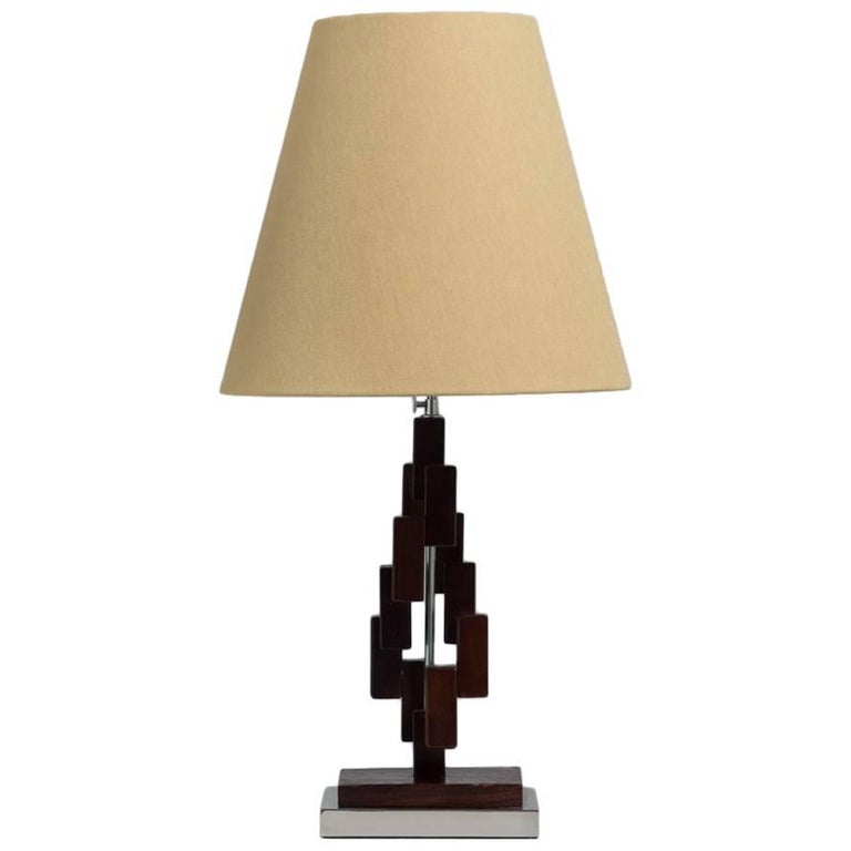 Single Brazilian Wooden Veneered Block Table Lamp, Late 1950s For Sale