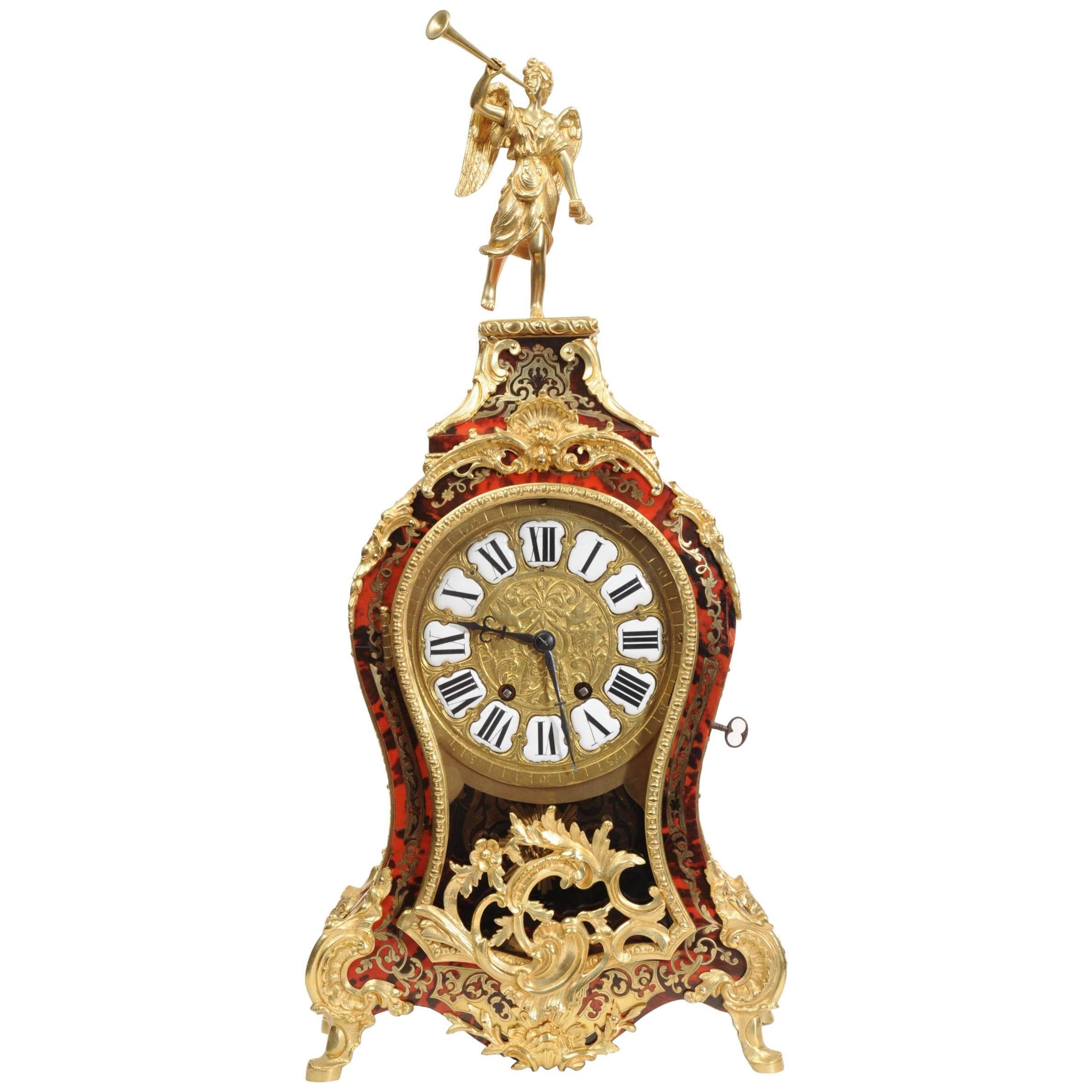 Large Rococo, Ormolu-Mounted Boulle Clock, Goddess Pheme