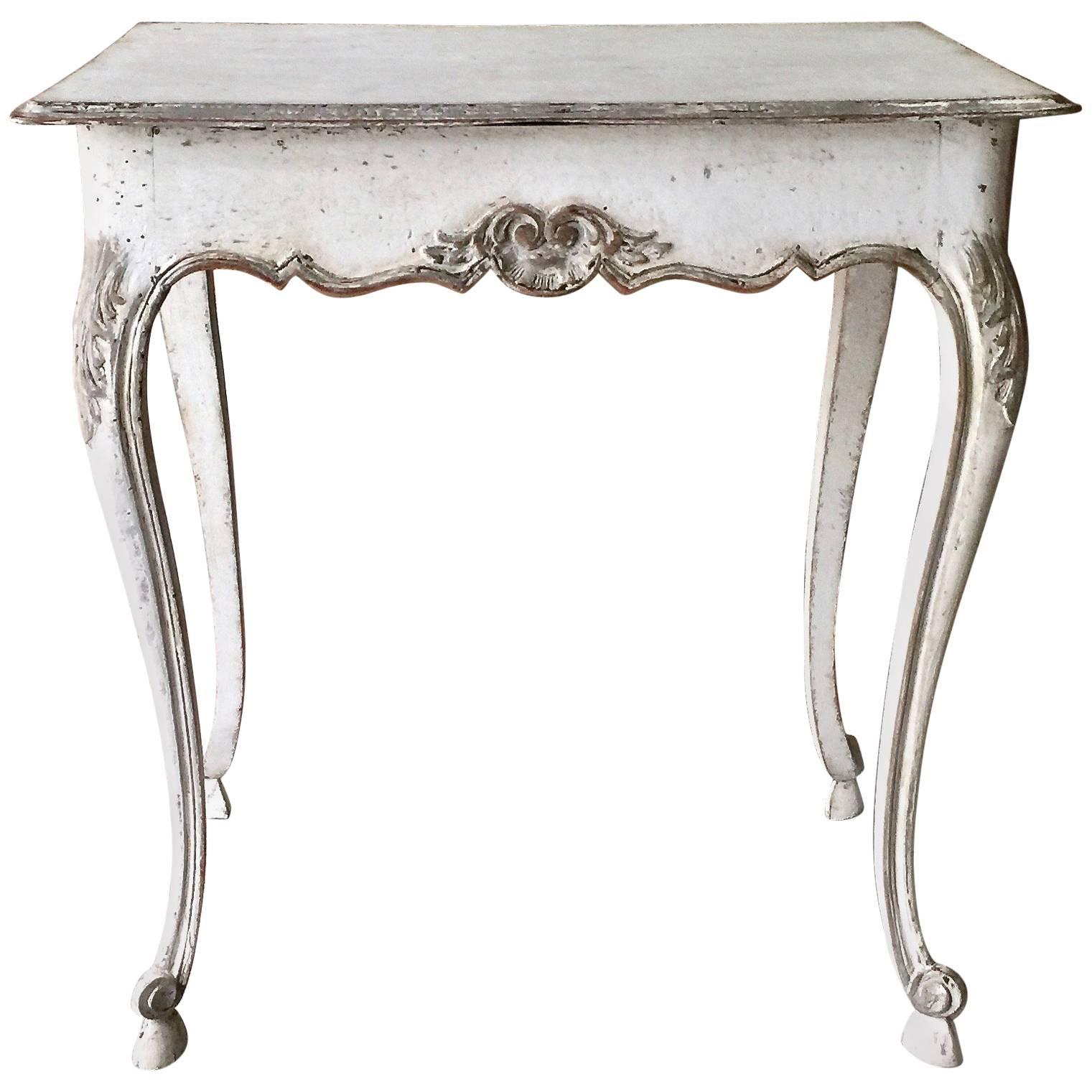 19th Century Louis XV Style Painted Small Table with Drawer