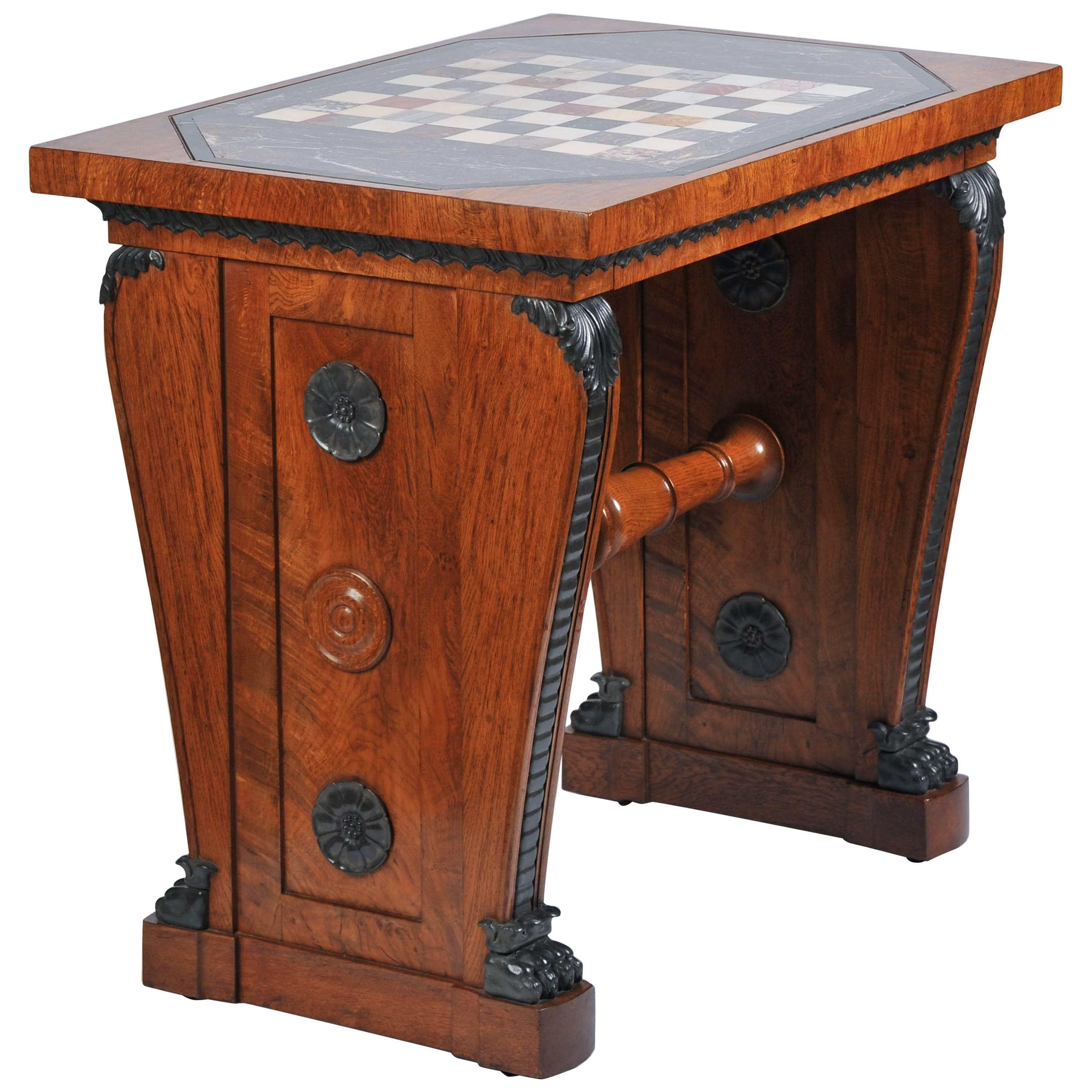 Regency Pollard Oak and Marble Chess Table by G. Bullock to Designs by T. Hope For Sale