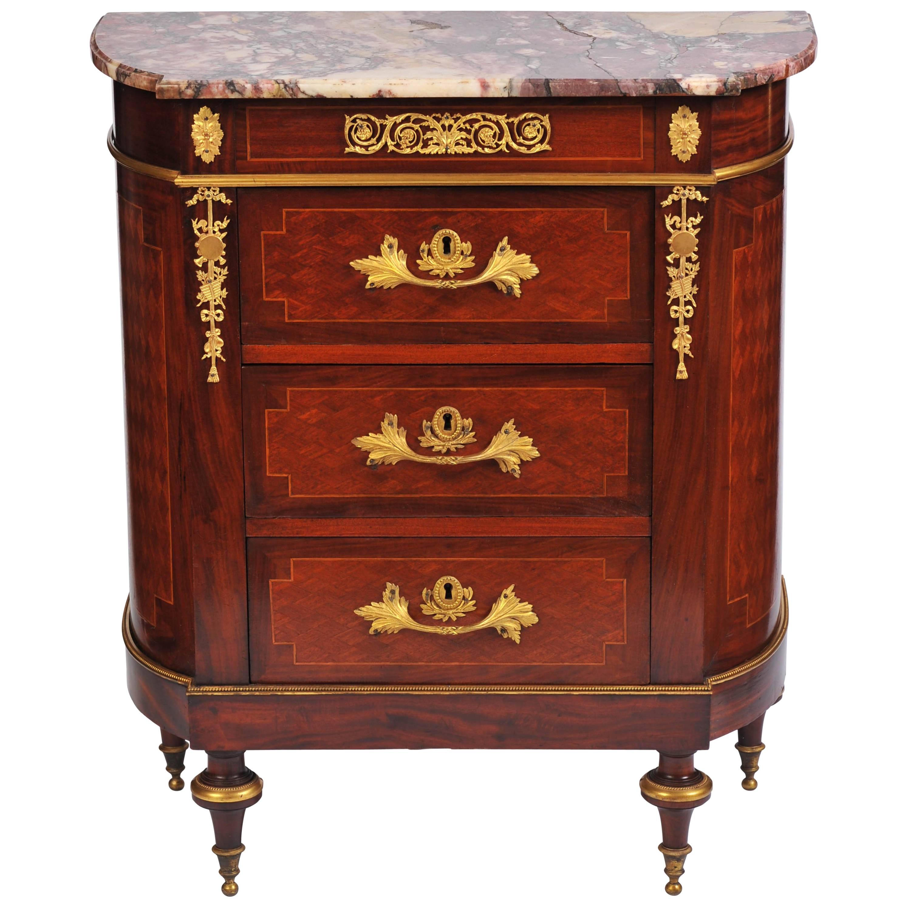 Late 19th Century Small Mahogany and Kingwood Commode in the Louis XVI Style