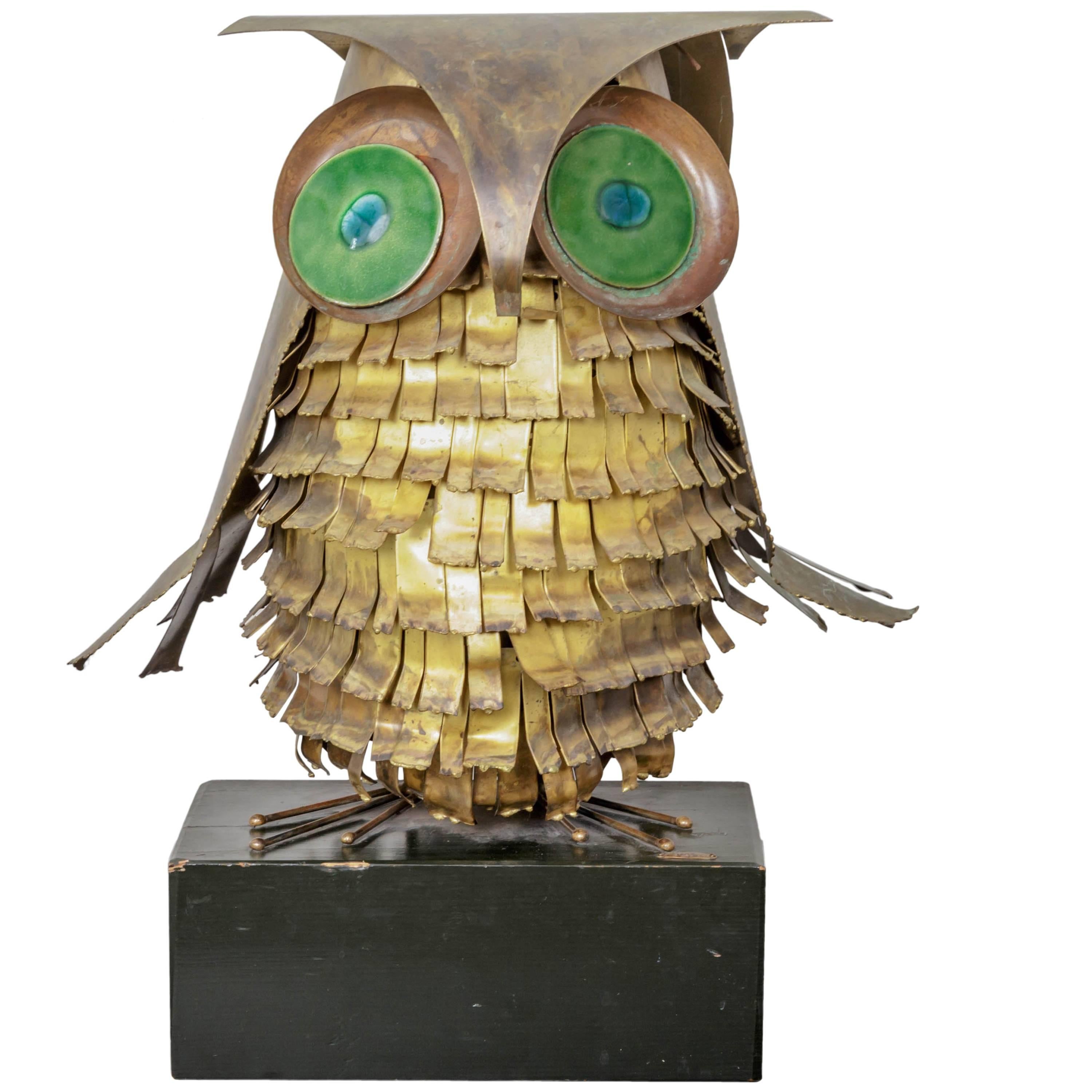 C. Jere Brass and Copper Owl Sculpture For Sale
