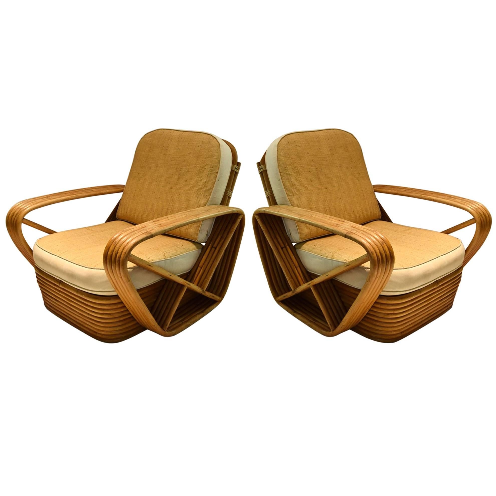 Pair of 5-Reed Bamboo Lounge Chairs, with Ottoman Paul Frankl, circa 1940
