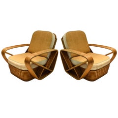 Pair of 5-Reed Bamboo Lounge Chairs, with Ottoman Paul Frankl, circa 1940