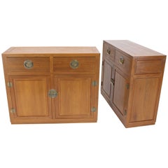 Pair of Solid Teak Raised Panels Cabinets with Solid Brass Hardware