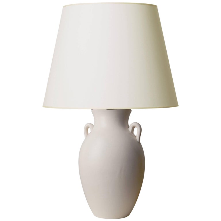 Exquisite Table Lamp with Amphora Form in Ivory Eggshell Glaze by Keramos For Sale at 1stdibs