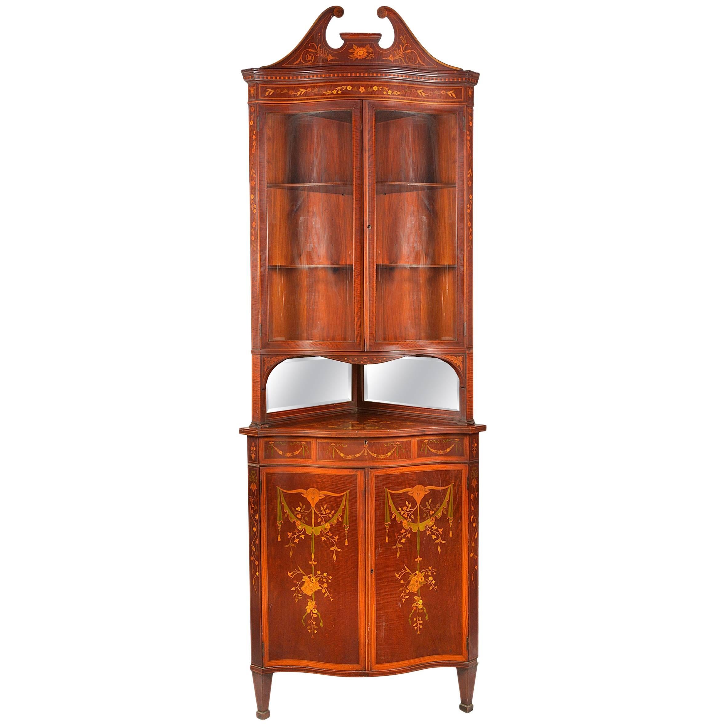 Edwardian Sheraton Revival Corner Cabinet For Sale