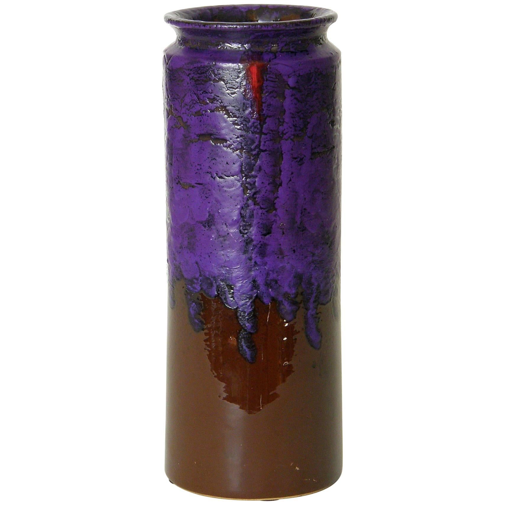 Rosenthal Netter Italian Ceramic Vase Brown with Purple Lava Glaze