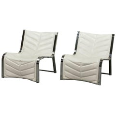 Luxurious Set of Chrome and White Leather Lounge Chairs by Rossi de Albizzate