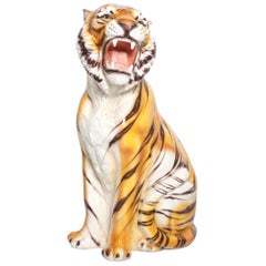 Vintage Large Ceramic Tiger Statue, Italy, 1960s