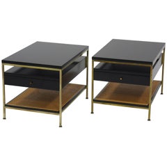 Pair of Brass and Cane Irwin Collection End Tables by Paul McCobb