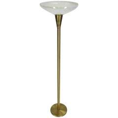 Lampada da terra a torchere alta in ottone con paralume iridescente