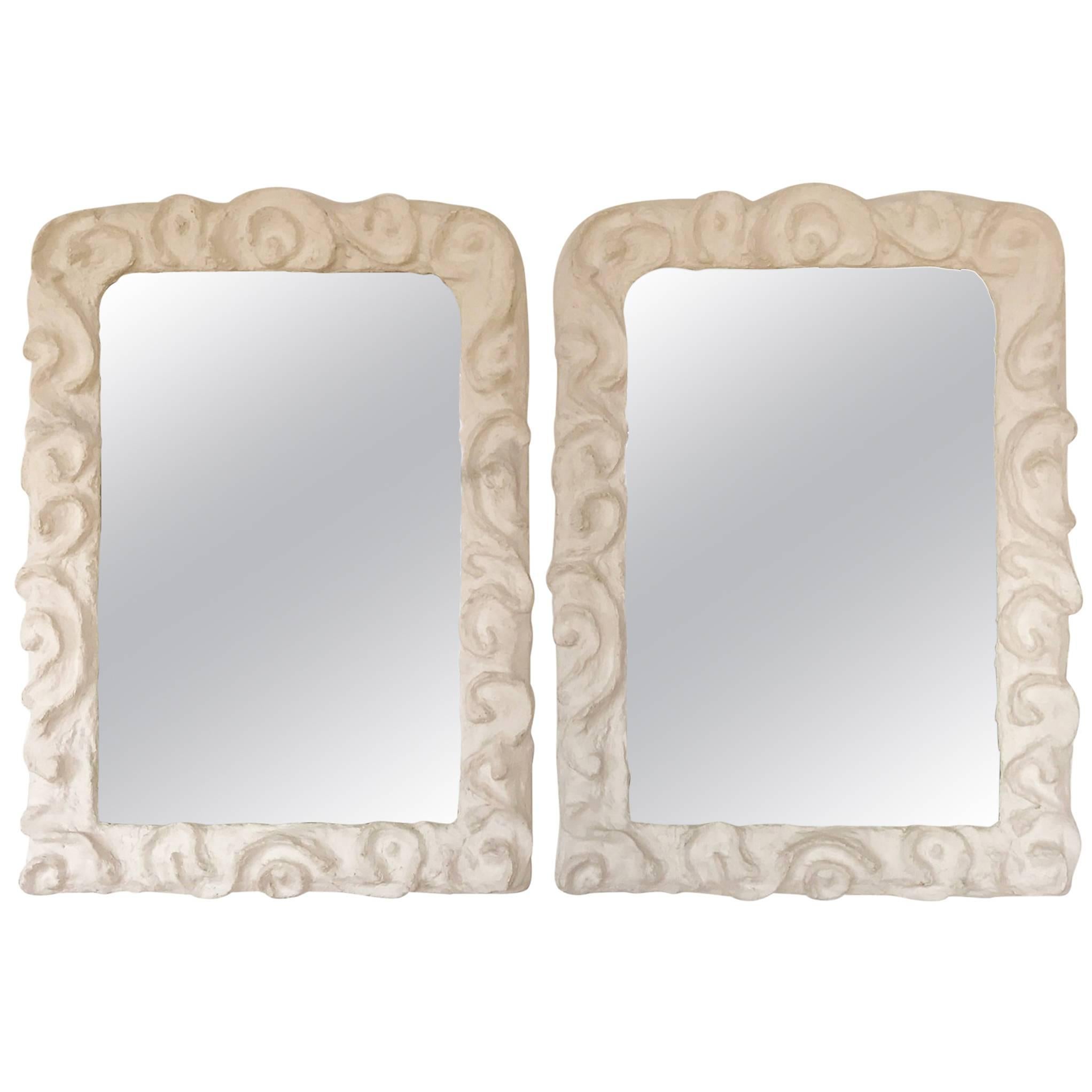 Pair of Sculpted Plaster Mirrors in the Style of Giacometti