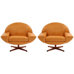 Pair of Johannes Andersen Leather Capri Swivel Lounge Chairs