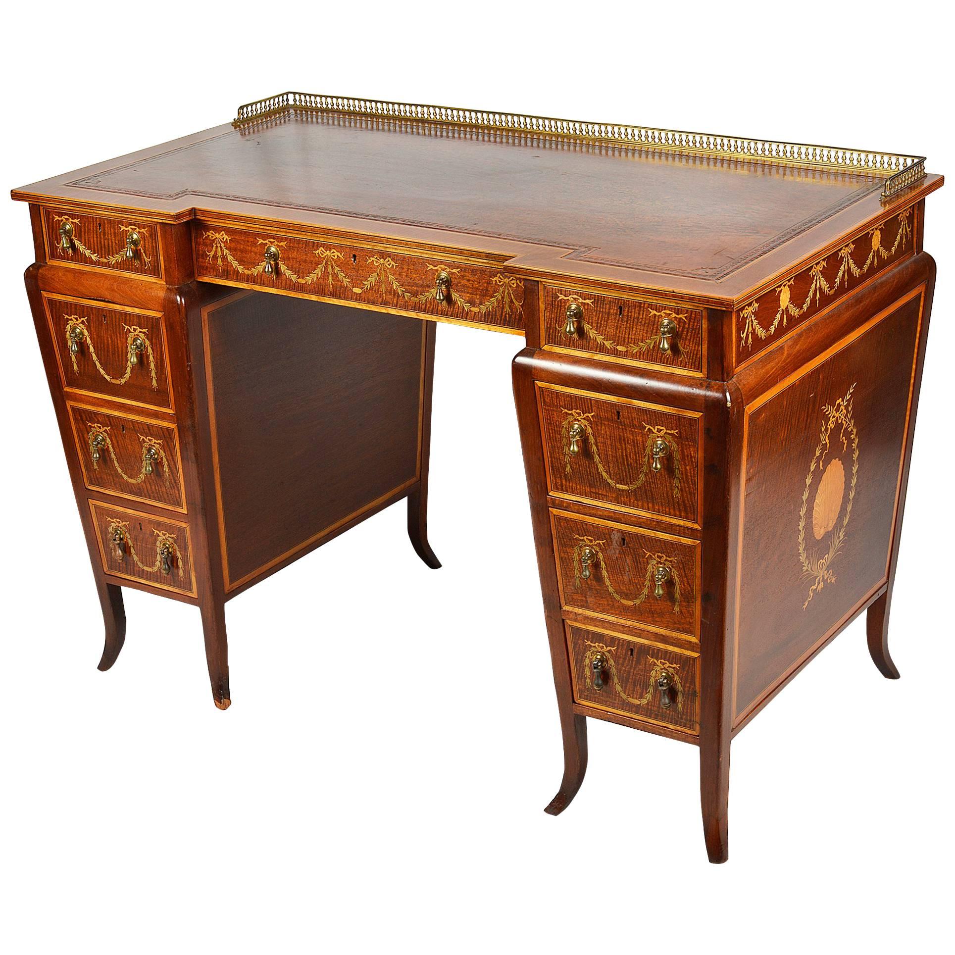 Sheraton Revival Inlaid Desk, 19th Century, Edwards and Roberts For Sale