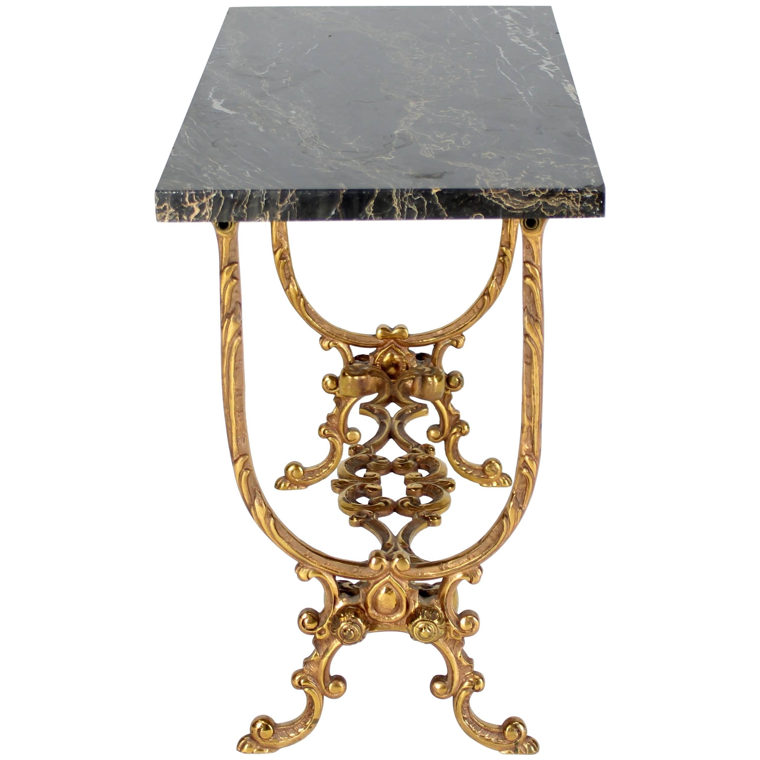 Solid Cast Bronze Black Marble-Top Side Table