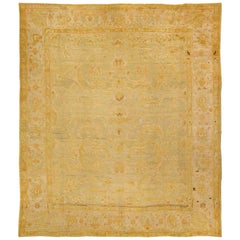 Antique Lustrous Soft Pink Grey Gold Oushak Rug