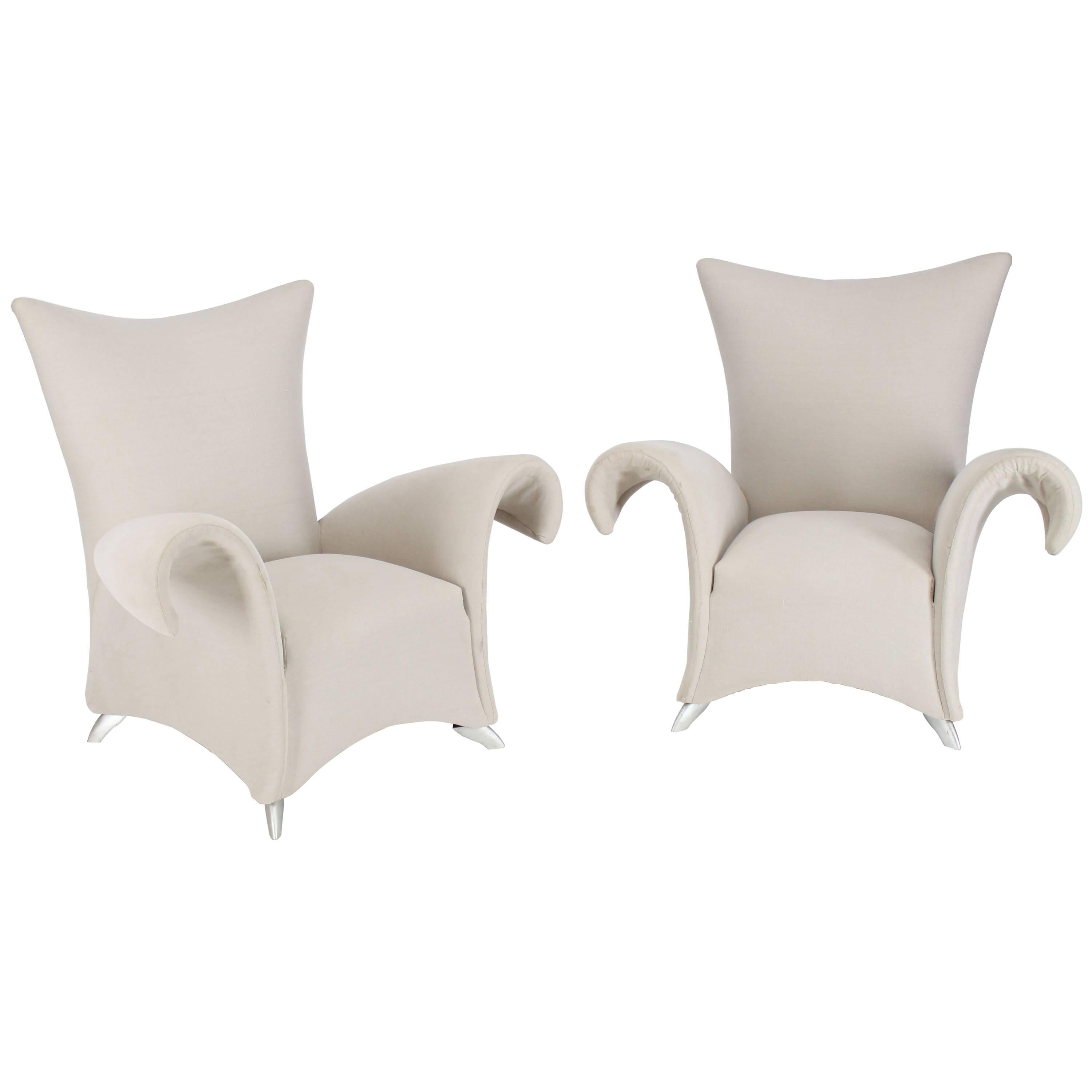 Pair of Large Oversize Lounge Fan Back Barrel Armchairs For Sale