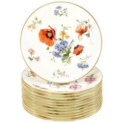 Set of 12 Minton 19th Century Hand-Painted Polychrome Floral Dessert Plates