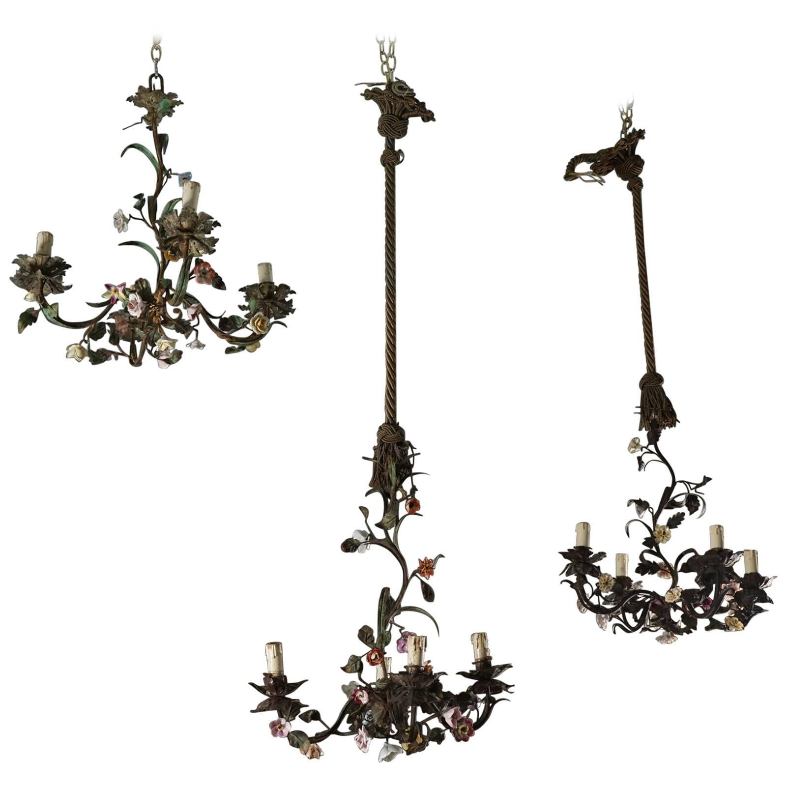 Tole Flower Bouquet Chandeliers For Sale