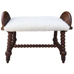 English Bobbin Turned Shearling Upholstered Bench 7