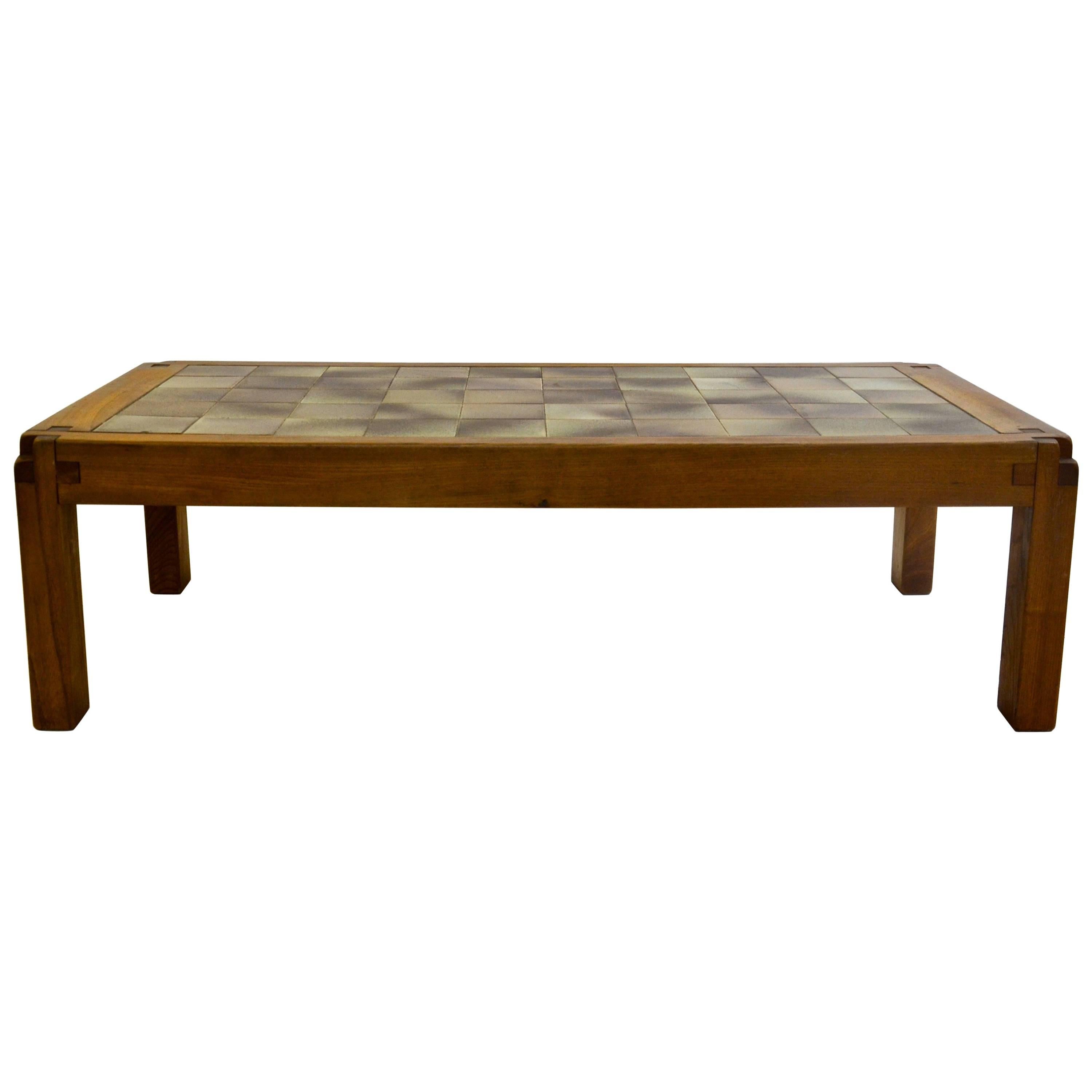 Coffee Table in Ceramic and Elm by French Designer Pierre Chapo, circa 1965