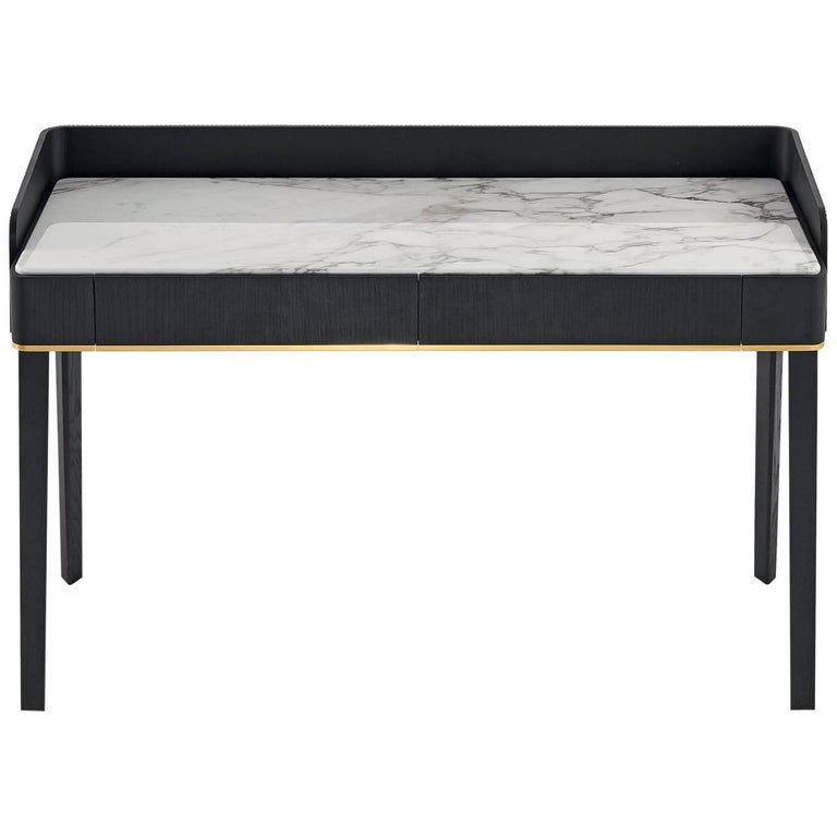 Soho Personal Writing Desk Vanity In Blackened Wood With Marble Or Soho Personal Writing Desk Vanity In Blackened Wood With Marble Or Glass Top For