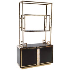 Mid-Century Modern Ebonized Cabinet with Brass Superstructure 3