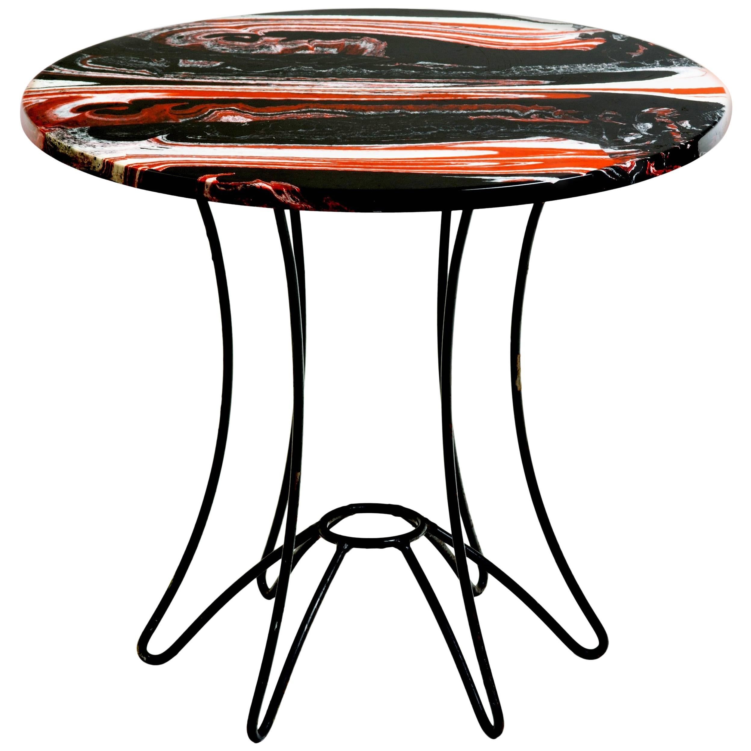 Red, Black and White Marble Side or End Table