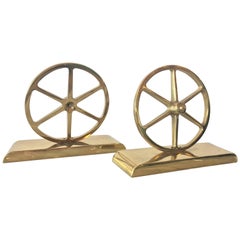 Brass Wagon Wheel Bookends by Virginia Metalcrafters, Pair
