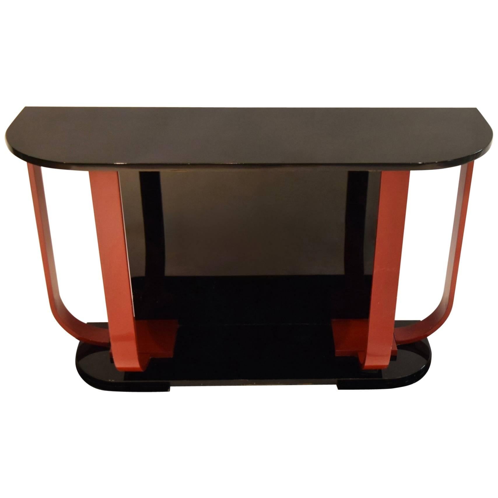 Black and Red Lacquered Console by  Roche Bobois circa 1975 Made in France
