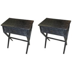 Pair of Cerused End Tables or Nightstands with Central Drawer