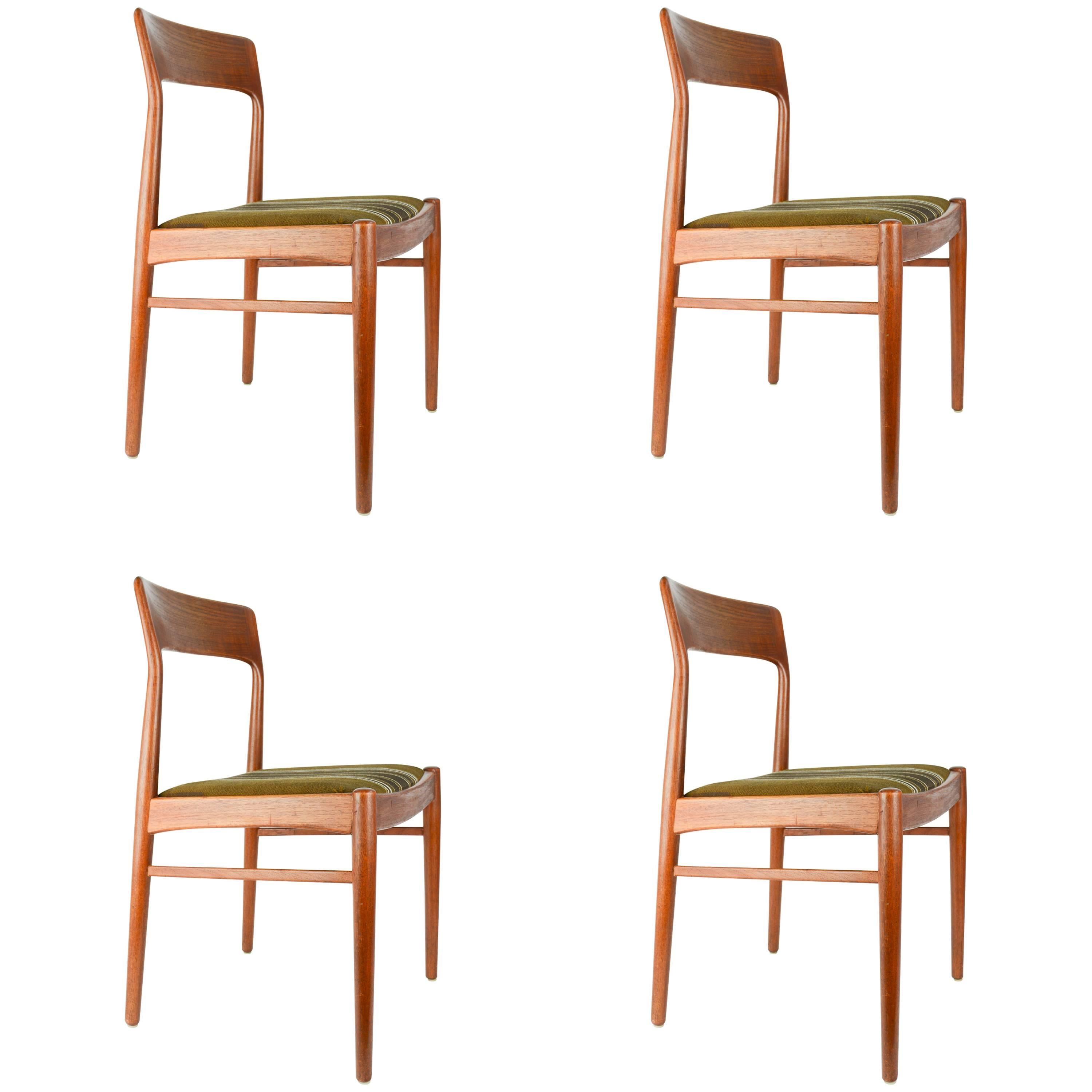 Set of Four Niels Otto Moller Dining Chairs in Teak and Danish Wool Seats