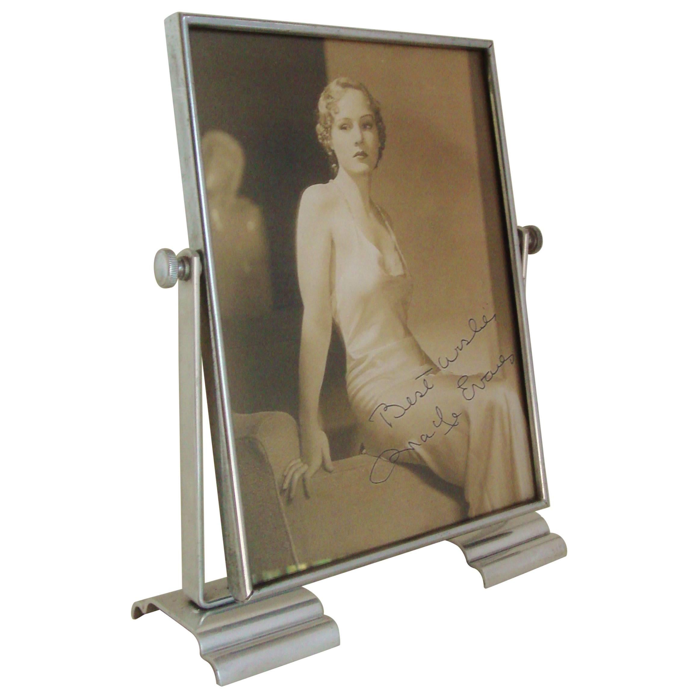 English Art Deco Aluminium and Chrome Adjustable Table Photo Frame