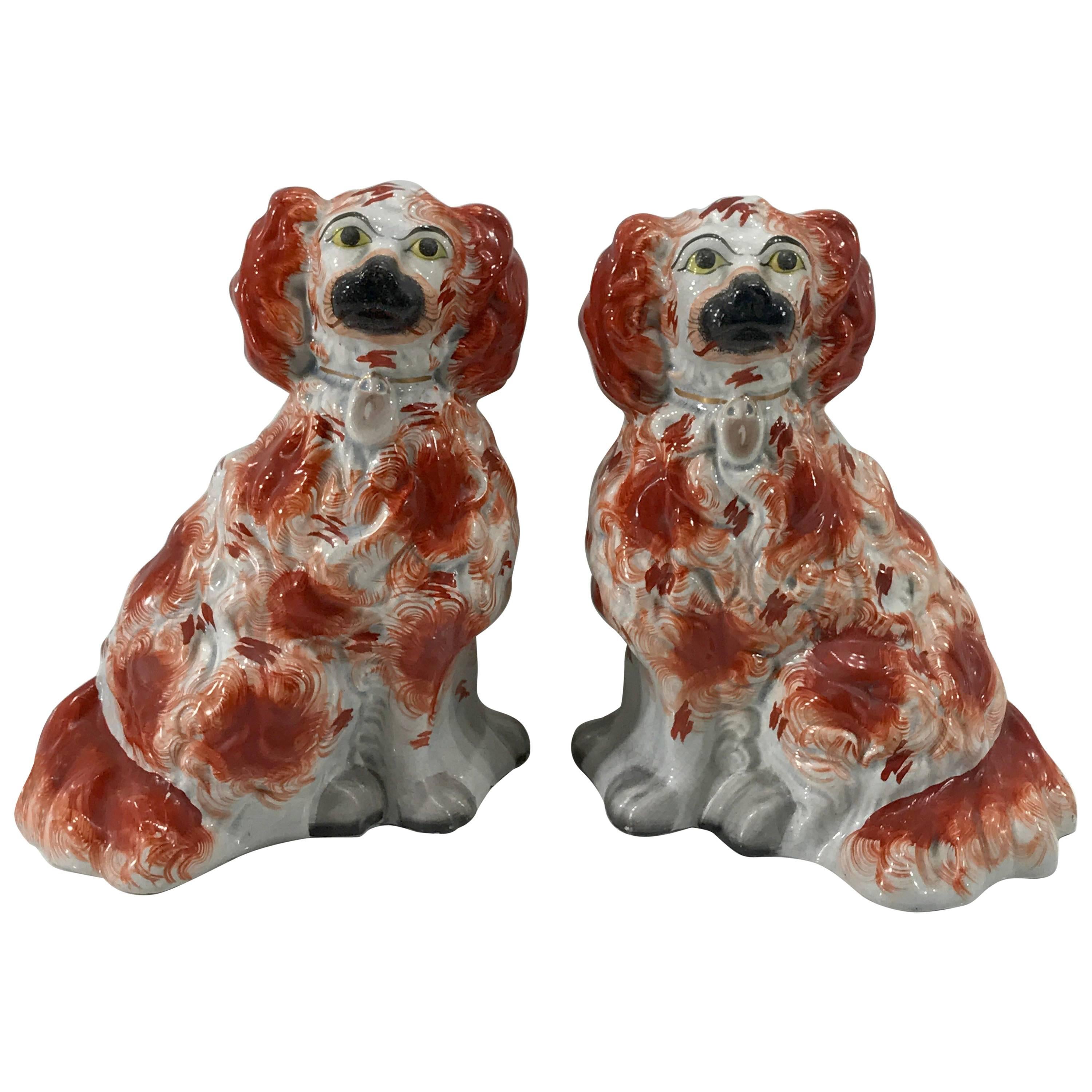 Great Pair of Chunky Staffordshire Seated Spaniels 