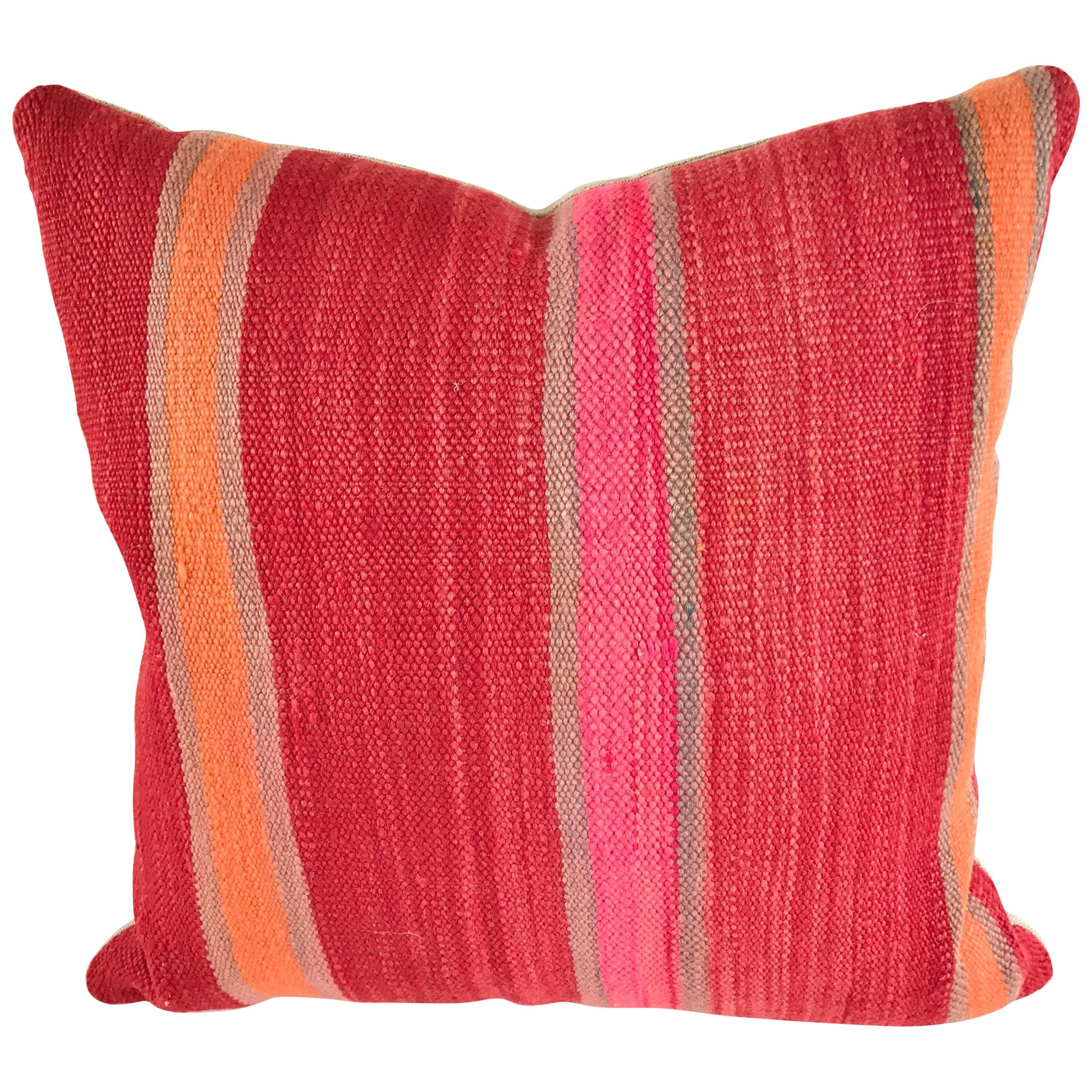 Custom Pillow Cut from a Vintage Hand Loomed Wool Moroccan Berber Rug For Sale