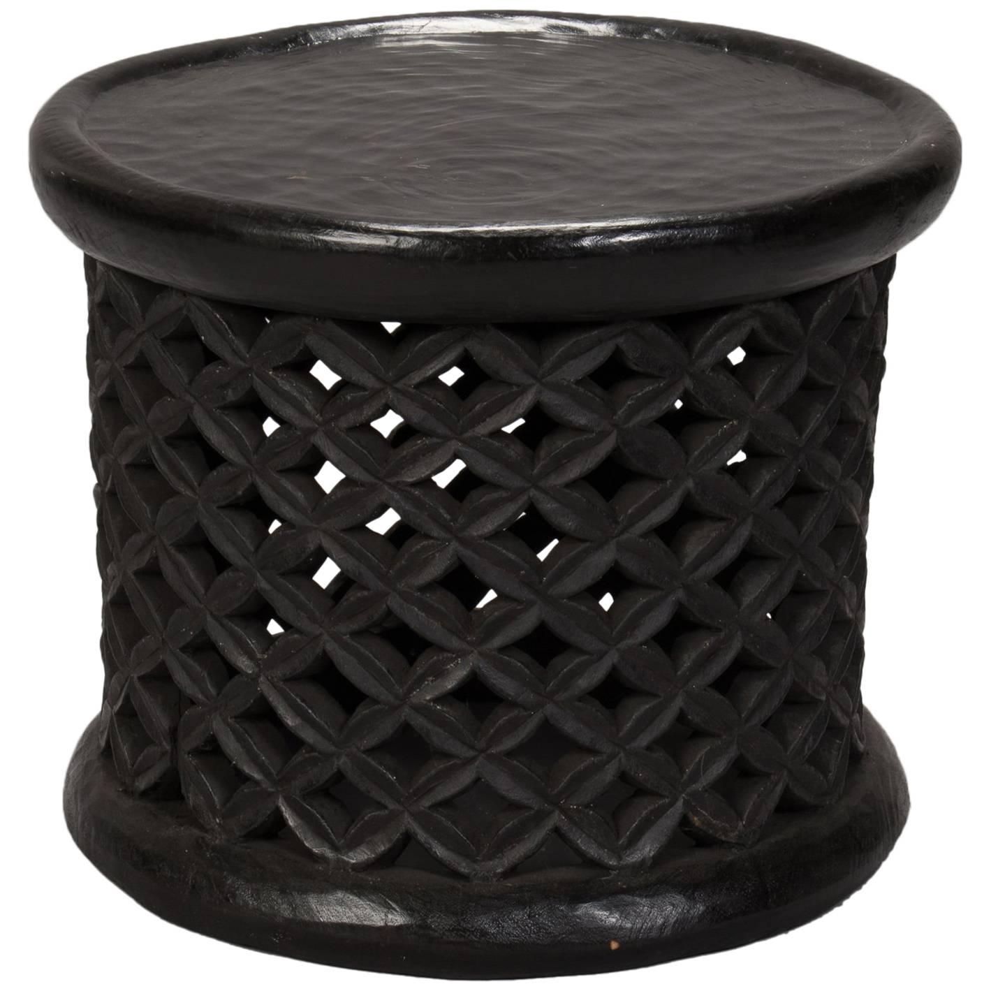 Bameleke Grid Pattern Carved Table or Stool from Cameroon