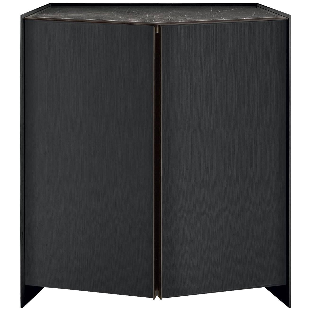 Gallott & Radice Athus Cabinet in Black Open Pore Lacquered Ash and Marble For Sale